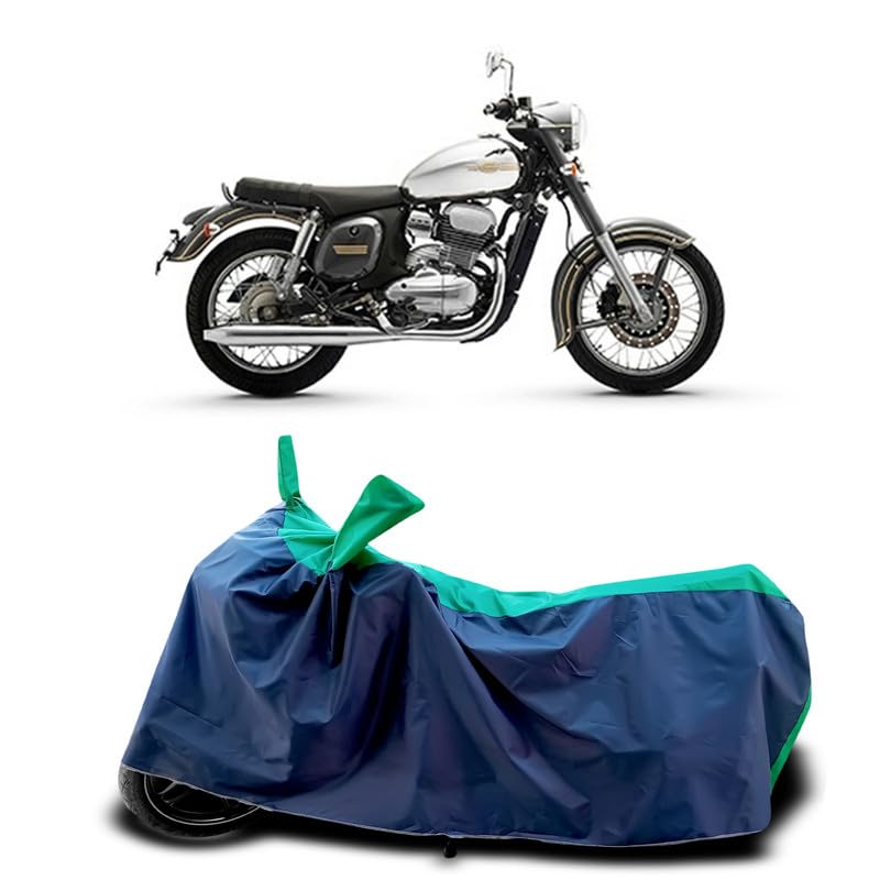 Image of DUFFEL-Two Wheeler Bike Body Cover Compatible for Jawa Standardv Heat Protectio /UV-Rays /Birds Dropping /DustProof /Waterproof Indoor Outdoor and Parking Full Body Protection All Variants [Green Patta]