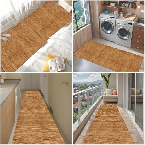 Alfombra de área marrón de 60x230 cm con diseño resistente para pasillo y cocina 8