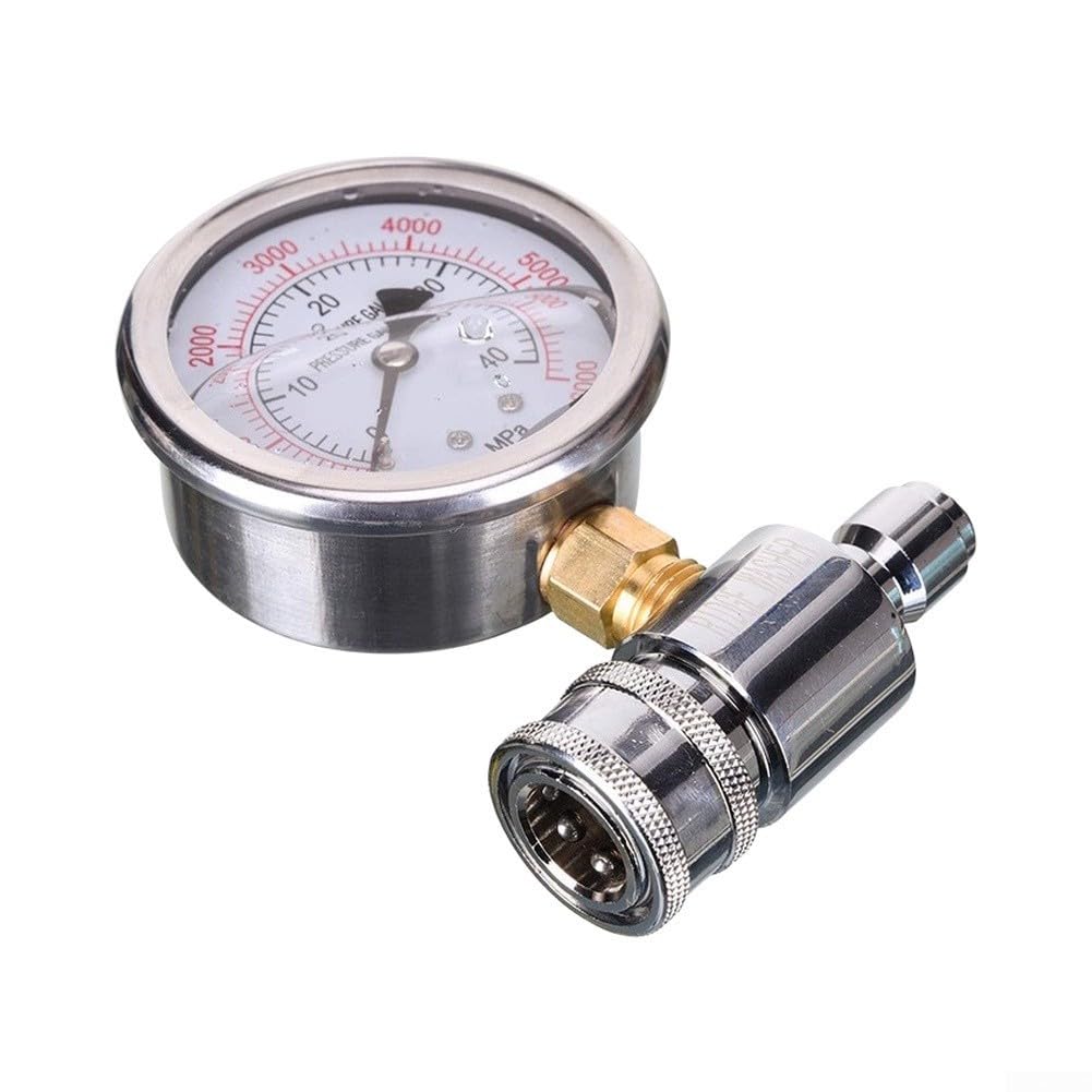 Manómetro de Alta Presión 6000 PSI con para Conexión Rápida 3/8 para Lavadoras a Presión - Medidor a Golpes de Metal Plateado 14x10x6cm