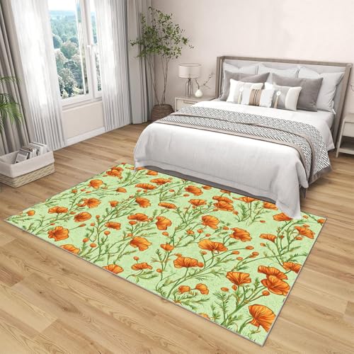 Tapis 160x230 cm antidérapant grand format imprimé coquelicots - 4