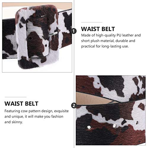 Amosfun Cinto de Vaca Feminino Cinto de Couro Pu Cinto de Moda Impresso de Vaca Cintura Largo Com Fi