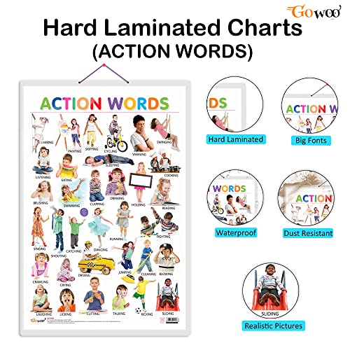 Image of GO WOO Combo of 2 Alphabet and Action Words Educational Posters for Preschool Kids Classroom Study | Learning- Charts for Kids Learning (20 inchX30 inch Inches)