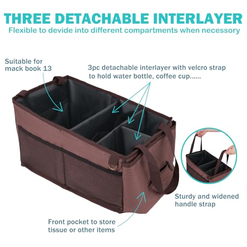 Image of HEYSKAY Car Seat Organizer-Passenger Seat Organizer, Collapsible Small Car Seat Organizer for Console Front /Back, Car Caddy Organizer with 4pc Drink Holders Automotive Backseat Organizer for Kids