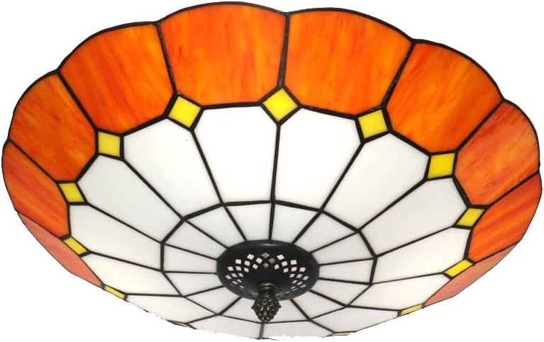 16 Inch Vintage Chandeliers Light Tiffany Style Ceiling Light Stained Glass Flush Mount Ceiling Lighting Fixtures Lamps (16 Inch Orange A)