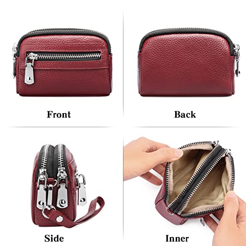 Sendefn Coin Purse For Women Leather Wristlet Double Zip Around Small Change Pouch #TOP3