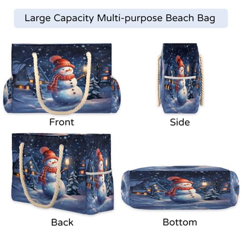 Large Beach Tote Bags for Women Snowman Winter Christmas Xmas Waterproof Sandproof Shoulder Bags Swim Pool Purse with Zipper Beach Vacation Essentials for Summer Swim Pool Travel Gifts4
