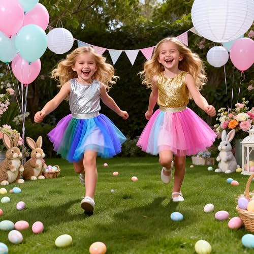 Image of DXTON Girls Tutu Skirt Rainbow Toddler Tulle Ballet Dance Skirt for 3-10Y