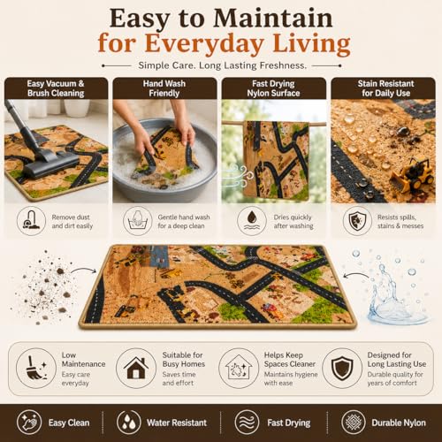 Image of Matz&More City Road Construction Site Kids Floor Mat | 40x60 CM | Brown | Nylon Tufted Gel Baking Anti-Slip | Home School Doormat | Children Play Room Entrance & Child Bedroom