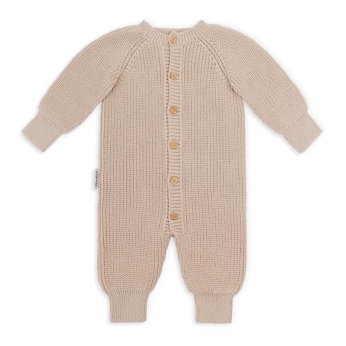 Ehrenkind® Baby Strickoverall aus 100 % Bio-Baumwolle | Weich, atmungsaktiv & temperaturregulierend | Mitwachsend & dehnbar | OEKO-TEX® zertifiziert | Beige 62/68