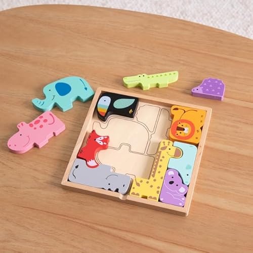 Fat Brain Toys Animal Block Puzzle - Wooden Shape-Matching Game for Preschoolers