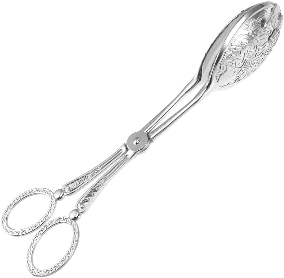 VOSAREA Vintage Zinc Alloy Bread Cake Serving Tong Secure Grip and Lightweight Design, round Head Food Serving Tong for Hotel and Home Party Buffet Use