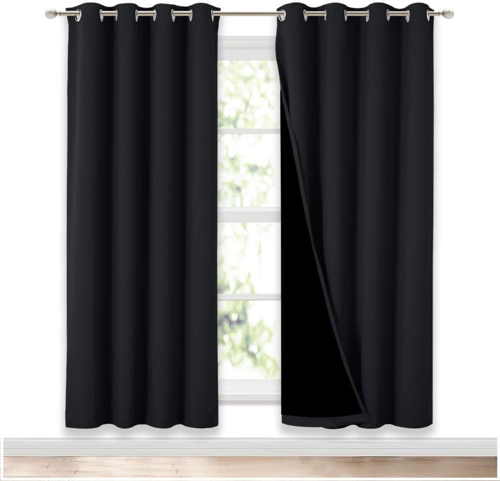 NICETOWN 100% Blackout Window Curtain Panels, Full Light Blocking Drapes with Black Liner for Nursery, 72 inches Drop Thermal Bedroom Drapes and Curtains (Black, 2 Pieces, 52 inches Wide Per Panel) Black 52"W x 72"L (Pack of 2)