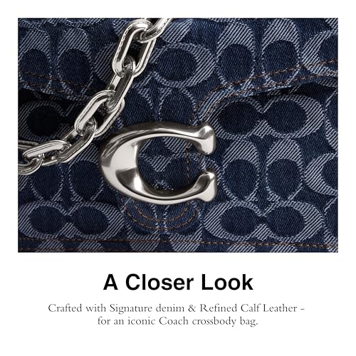 Coach Signature Denim Tabby Shoulder Bag with Chain, LH/Deep Blue Multi4