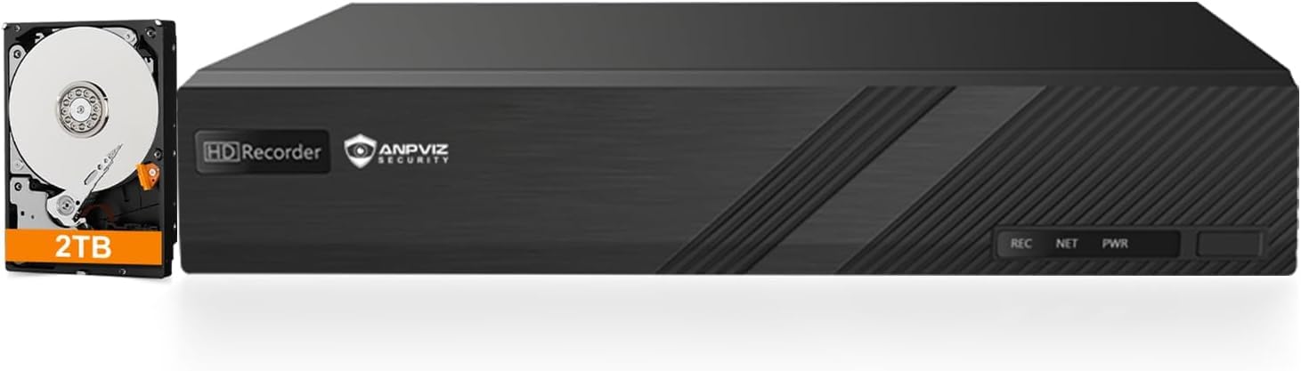 Anpviz 4K NVR PoE 8 CH con 2TB HDD, Solo Plug & Play con Anpviz U Series | 8Canali Sistema di Sorveglianza con Videoregistratore H.265, Registrazione 24/7(Serie U)