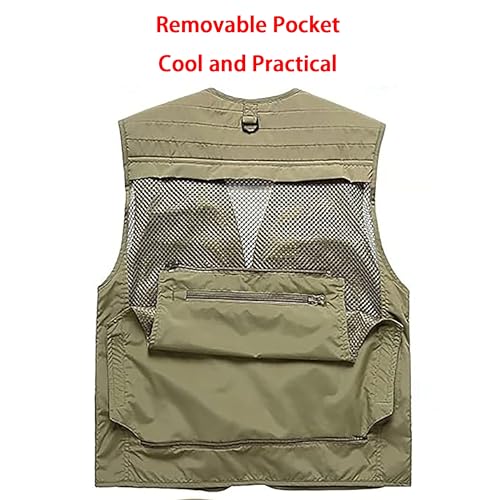 Saukiee Men\'s Lightweight Tactical Cargo Vest - Multi-Pocket Breathable Mesh Outdoor Work Vest for Fishing,Hunting, Travel, Hiking & Safari