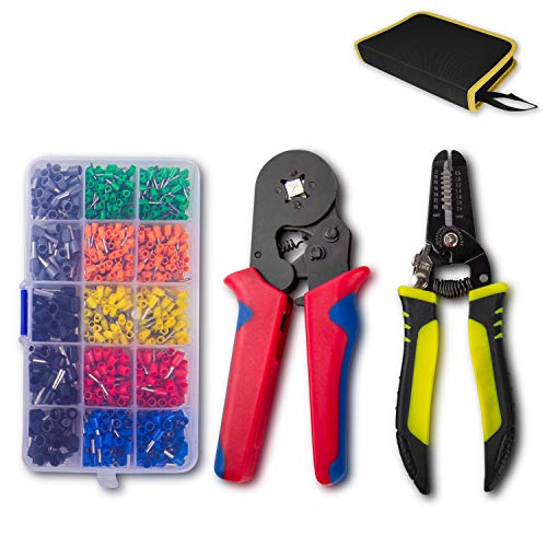 KOTTO Ferrule Wire Terminal Block Crimping Tool Plier Tool Kit Set with 860 Ferrules, Wire cutter, Storage Bag, UL Color AWG Guidelines, Industry Standard Coded Ferrules