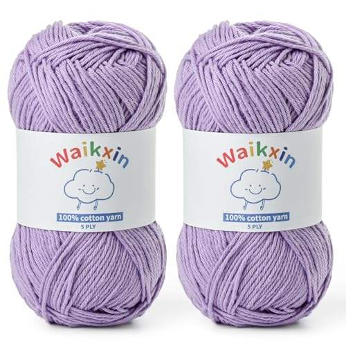 Image of Cotton Yarn for Crocheting - 262.4yds / 3.52oz Baby Yarn for Crocheting Soft - 100% Milk Cotton Yarn 5 Ply Crochet Amigurumi Yarn for Crafts&Puzzle /Socks /Hats(2 Light Purple)