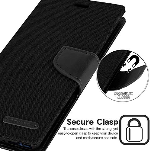 Goospery Canvas Wallet For Samsung Galaxy Note 9 Case (2018) Denim Stand Flip Cover - Black #TOP1