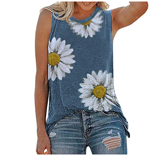 Tank Tops for Women, OutTop Womens Summer Sleeveless Tops Casual Loose Fit Plus Size Sunflower Printed Tee Shirts (A-Blue, M)