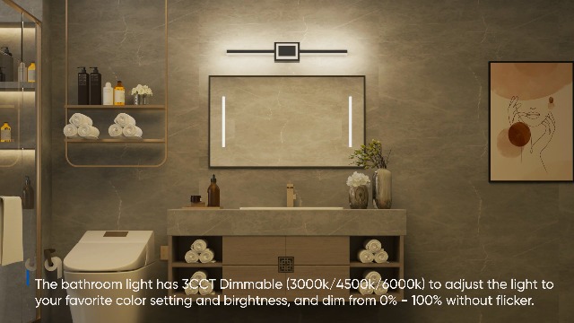 Image of Black Bathroom Vanity Lights - Modern Light Fixture Bathroom 48 Inch - Dimmable LED Bath Light Fixtures Over Mirror 6000K Cool Whtie