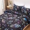 Aimuan Space Comforter Twin Set Kids Rocket Bedding Set Super Soft & Cute Aliens UFO Printed for Boys Girls Teen (Black, Full 5Pcs) #4