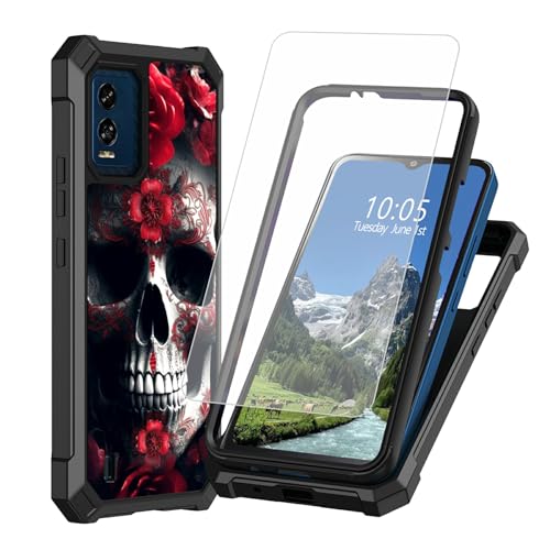 DIGTIALL Schutzhülle für Blu View Speed 5G B1550VL mit Bildschirmschutzfolie aus gehärtetem Glas, zweilagig, strapazierfähig, stoßfest, TPU, Rot