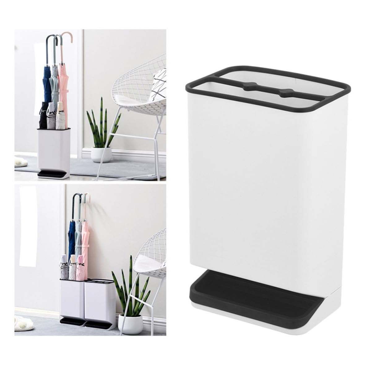 VALICLUD Portaombrelli Antiribaltamento e Raccoglitore Acqua Rimovibile in Plastica Nero Minimalista 6 Fori Stili multipli Adatto per Ombrelli Lunghi e Pieghevoli da Interno Stili multipli