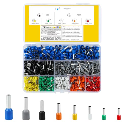 800 Pcs Wire Ferrules Kit, Bootlace Ferrules AWG 22-7, Electrical Crimp Connectors, Insulated Cord Pin End Terminals Kit, Copper Wire Terminal Cable Ferrule Set, Automotive Electrical Connectors