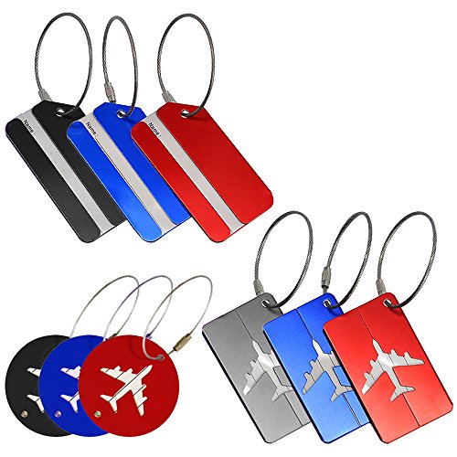 YuCool - Lot de 9 étiquettes de bagage en aluminium - Parfaites pour les voyages - Conviennent aux bagages, sacs, valises