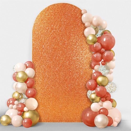 Friiko Wedding Arch Cover Sequin & Fabric 2-Sided Use 4FT Wedding Arch Stand Covers Round Top Chiara Arch Stand Cover for Wedding Birthday Party Baby Shower Ceremony Banquet Decoration, Orange