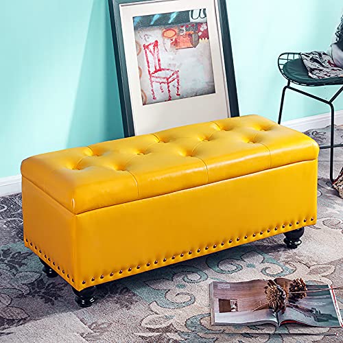 Bancs multifonctions en similicuir jaune au design épuré - 4