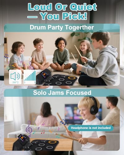 image for RVONE Electric Drum Set for Kids- 9 Pads Electronic Drum Pad with 3W D