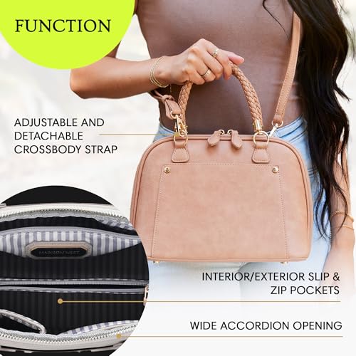Madison West Camila Satchel | Handbag for Women | Vegan Leather, Canvas or Straw Purse with Top Handle & Crossbody Strap | - Image 3
