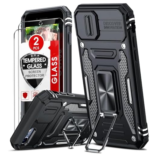 LeYi Coque pour iPhone SE 2022/2020, iPhone 8/7 Antichoc avec Protection Caméra Coulissante+2*Verre Trempé+Anneau Support, Étui de PC Dur et TPU Silicone Militaire Anti-Rayures Coque SE 2022-Noir
