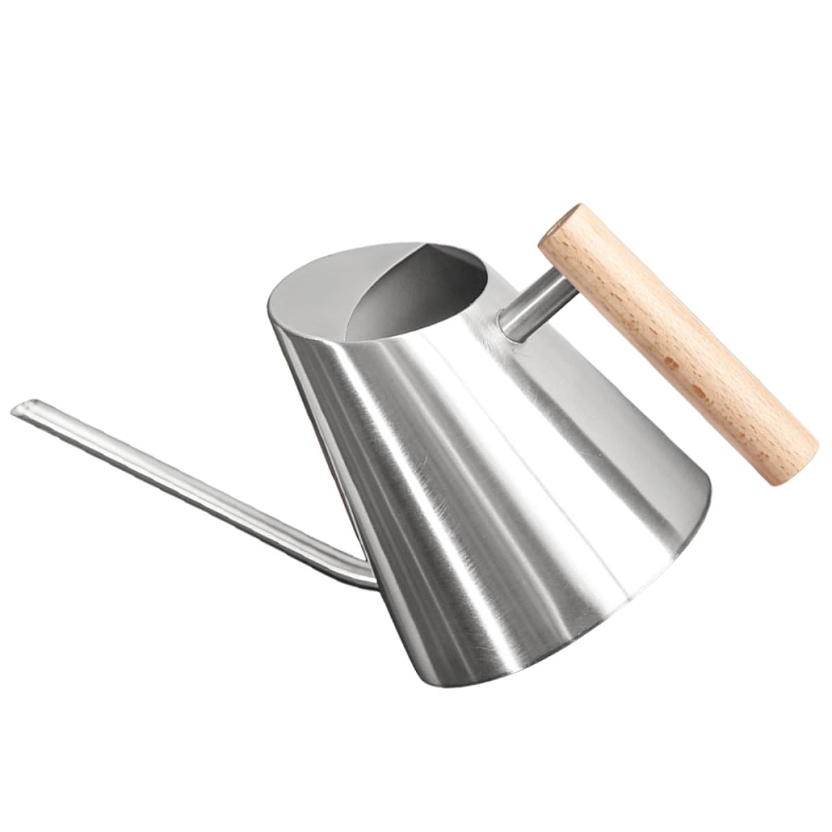 CALLARON Annaffiatoio per Piante da Interno in Acciaio Inox 900ml con Beccuccio e Manico in Legno Ergonomico, Annaffiatore Compatto per Giardino e Balcone, Vaso D'acqua Resistente