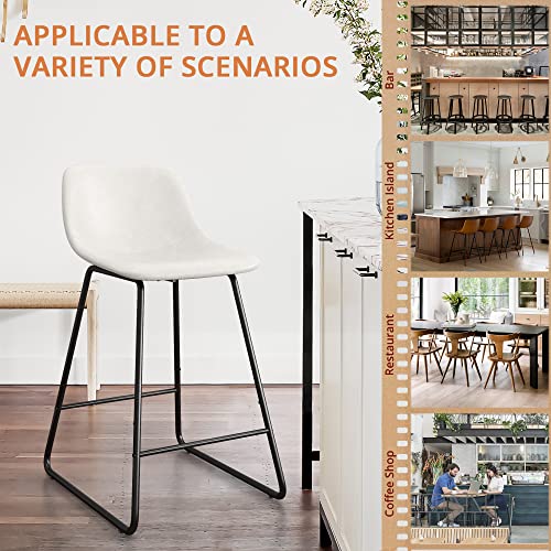 Image of LUE BONA 24 inch ALX Faux Leather Barstools Set of 2, Bar Stools, Modern Counter Height Stools with Back and Metal Legs, Armless Counter Chairs, White