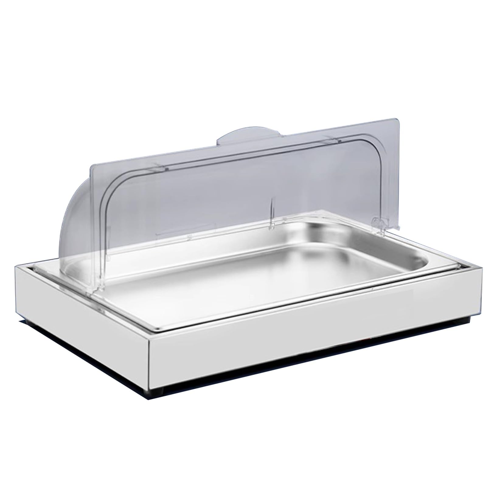 Bandeja de exhibición de buffet de mariscos con cubierta superior enrollable transparente, recipiente plateado para servir alimentos para frutas, aperitivos y platos de fiesta (4 cm/1 rejilla)