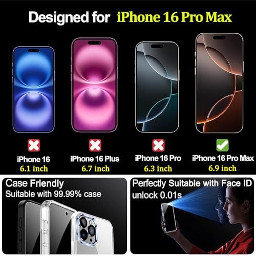 Image of 2 Pack for iPhone 16 Pro Max Privacy Screen Protector 25 Anti-Spy Tempered Glass Gradient Colorful Anti-Peeping Anti-Bluelight Easy Installation Frame Full Coverage Anti-Scratch 6.9 inch