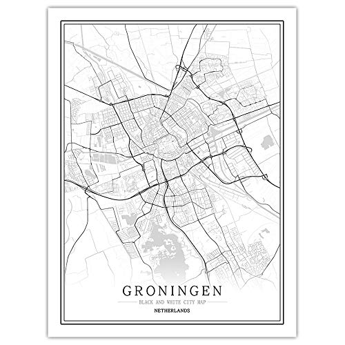 Cuadro En Lienzo,Mapa De La Ciudad De Groningen Holanda Non-Woven Carteles Murales Impresión 3D Imagen De Pared Vertical Pintar Ilustraciones Home Office Dormitorio Decoraciones,50Cm*70Cm Sin Cerco