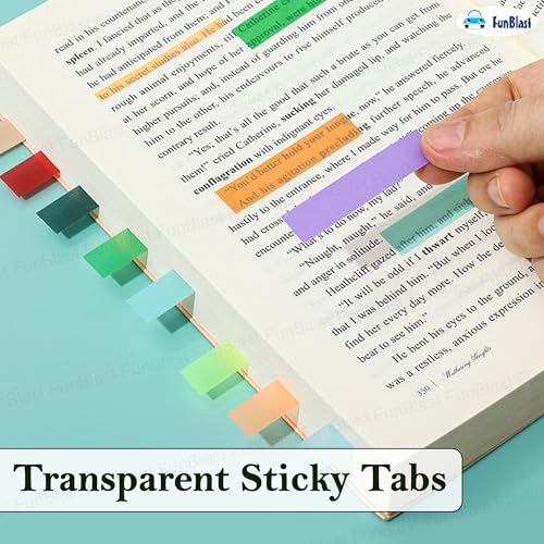 Image of FunBlast PET Sticky Notes - 600 Pcs Transparent Sticky Tabs, Morandi Pastel Page Markers with Ruler, Clear Index Tabs for Books, Notes, and Office Use