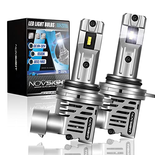 NOVSIGHT 9012 HIR2 LED Headlight Bulbs, 13000 Lumens 1:1 Size Design Headlights Conversion Kits, 6500K Xenon White 55W Hi Lo Beam, Fast Installation Halogen Replacement
