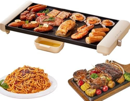 MYUYEE Electric Teppanyaki Grill - Smokeless Non-Stick Griddle with Adjustable Temperature Control, Portable and Easy to Clean for Indoor and Outdoor Use