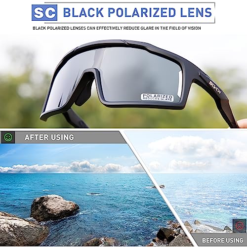 SCVCN Cycling Glasses Polarized with 3 Interchangeable Lenses for Men Women UV400 Protection MTB Bike Running Driving Fishing Golf Cycle 01 Red Black - Image 3