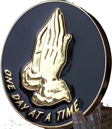 Praying Hands One Day At A Time Black Gold Plated Medallion Chip Serenity Prayer #TOP6