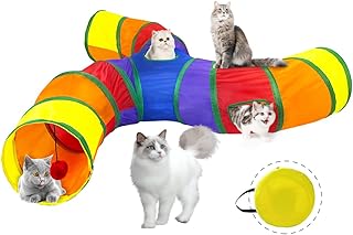 Forbena Pet Cat Play Tunnel Tube Collapsible, 3 Way S-Shape Excerise Pet Tunnel with Interactive Ball Indoor Outdoor, Pet Dog Toys for Small Animals, Puppy, Kitty, Kitten, Rabbit (Colorful)