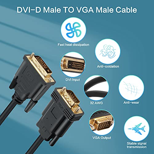 Vcom Active Dvi To Vga Cable 6Ft, Dvi Male To Vga Male Adapter With Chip Dvi Dual Link Adapter Dvd-D Male To Male Cable Pc To Monitor Cord 1080P Full Hd Active Adapter Converter Cable For Dvi Monitor #TOP6