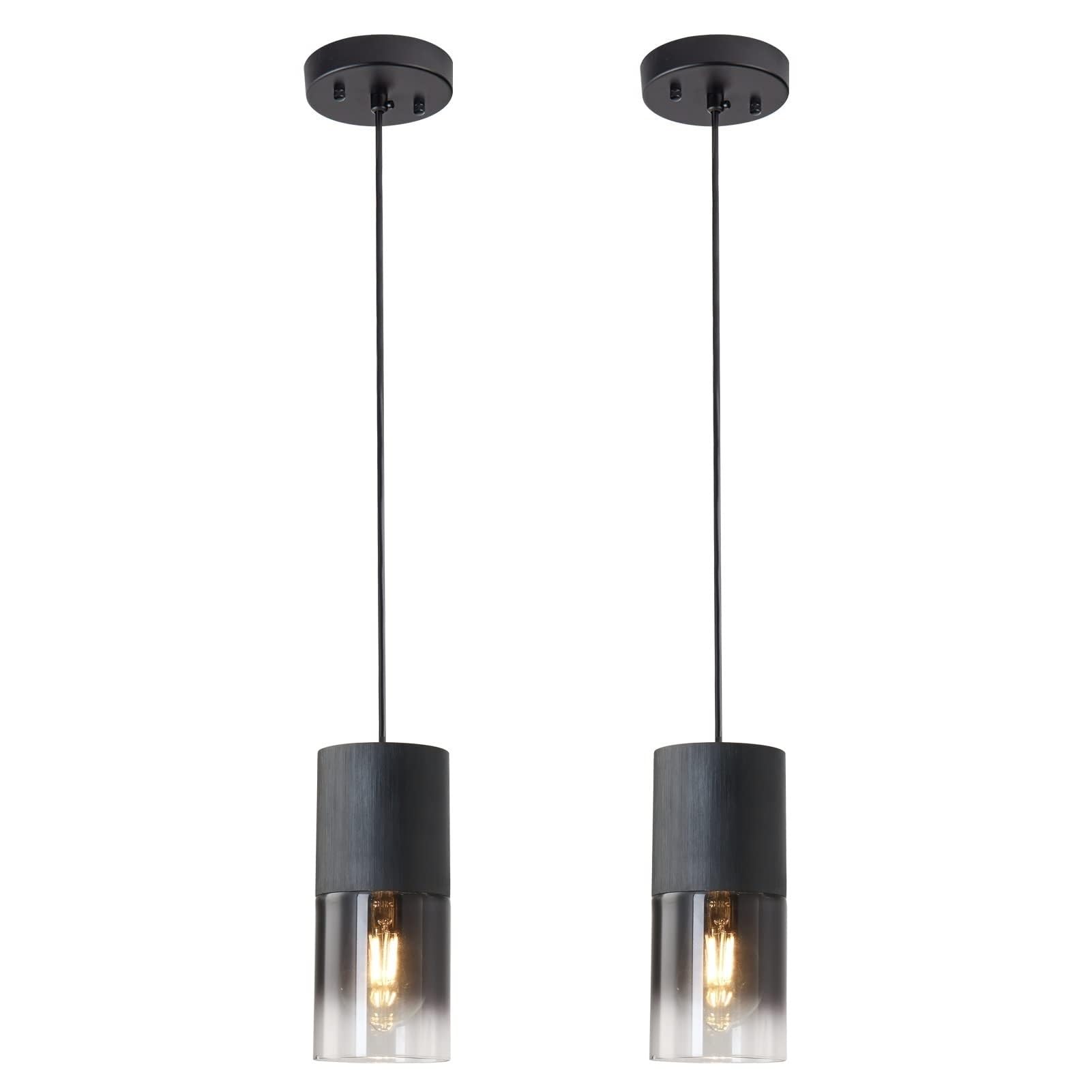 2x Industrie Glas Hängelampe mit Batterie,Ohne Stromanschluss Hängelampen mit batteriebetrieben,Fernbedienung Pendelleuchte für Kücheninsel,Wiederaufladbar Pendellampe