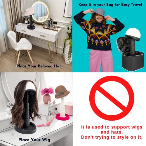 Adjustable Wig Head - Wig Stand For Travel And Salon For Styling Protection, Collapsible Compact Stand, Expands Long And Short Wigs (White & Black) #TOP3