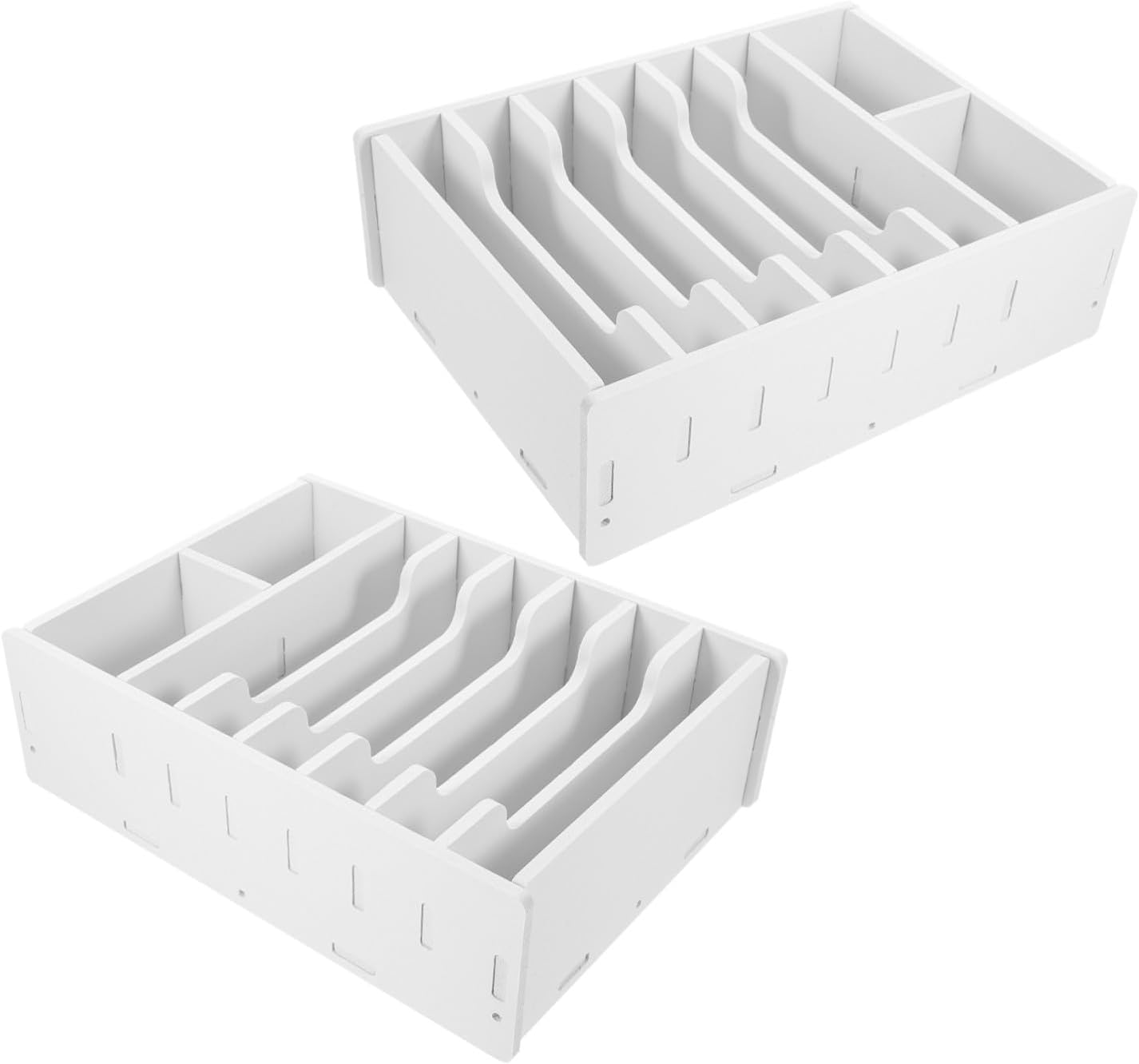Veemoon 2pcs Receipt Keeper Box with 8 Sections and Detachable Dividers, White Wood-plastic Composite Money Storing Box with Easy Drawer Access, Sturdy Horizontal Receipt Organizer