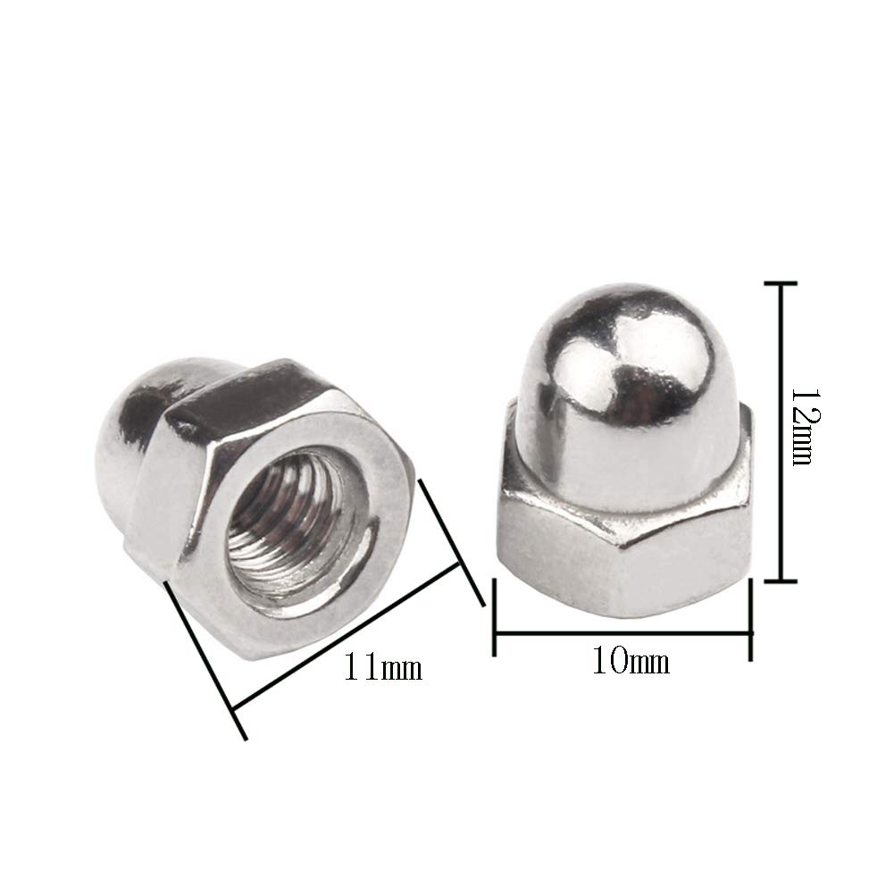 10 Pieces M6 Thread Dome Head Stainless Steel Acorn Hex Cap Nuts Stainless Steel Hex Acorn Cap Nuts for Screws Bolts, Silver